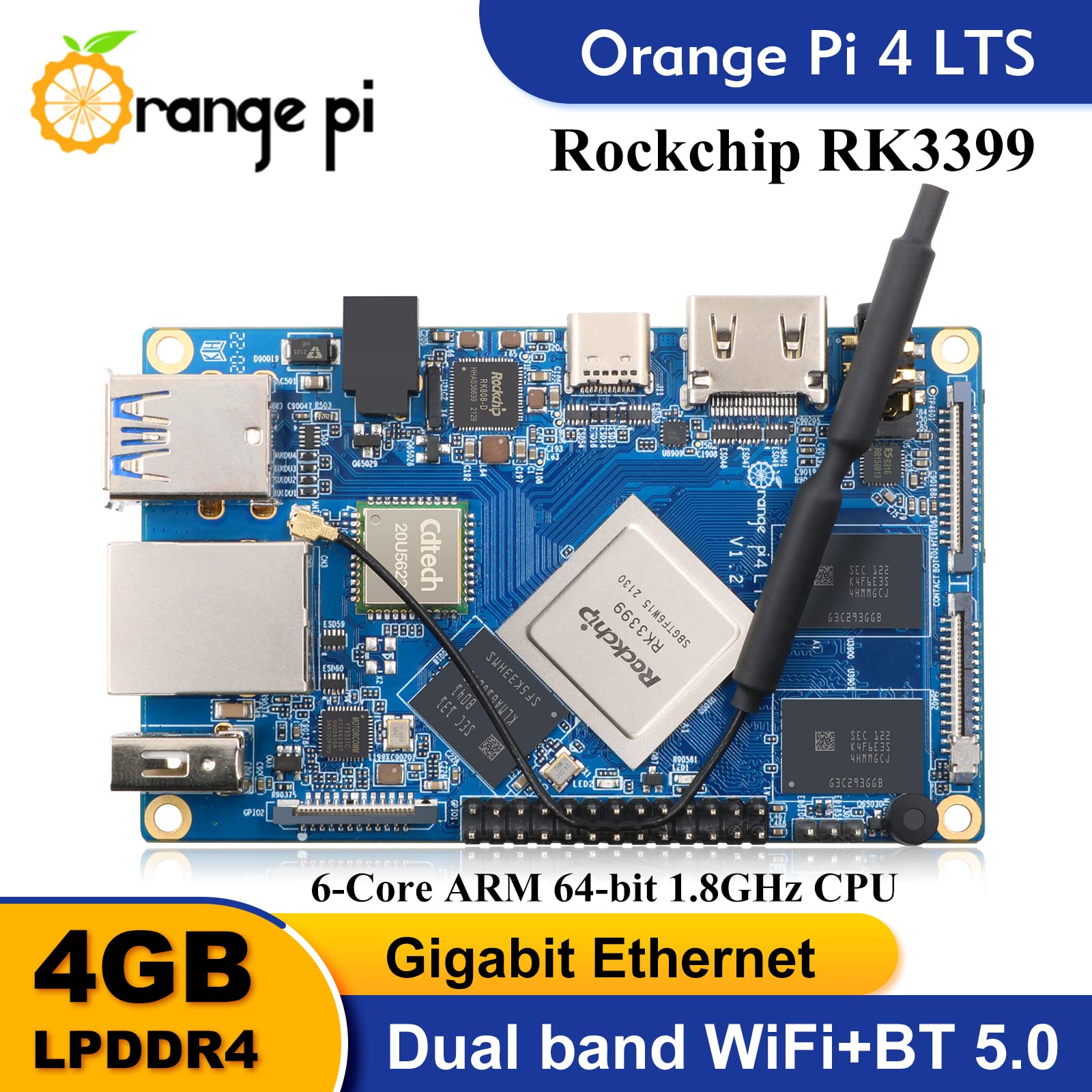 Amazon.com: Orange Pi 4 LTS 4GB LPDDR4 Rockchip RK3399 Six Core